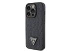 Guess GUHCP15LPCRTHCK iPhone 15 Pro 6,1" čierno-čierne tvrdé puzdro Croco Triangle Metal Logo