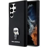 Karl Lagerfeld Silikónové puzdro Ikonik Metal Pin pre Samsung Galaxy S23 Ultra - čierne