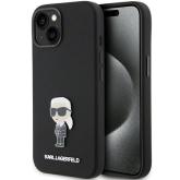Karl Lagerfeld Silikónové puzdro Ikonik Metal Pin pre iPhone 15 - čierne