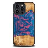 Bewood Unikátne puzdro z dreva a živice Vegas pre iPhone 14 Pro Max - ružové a modré