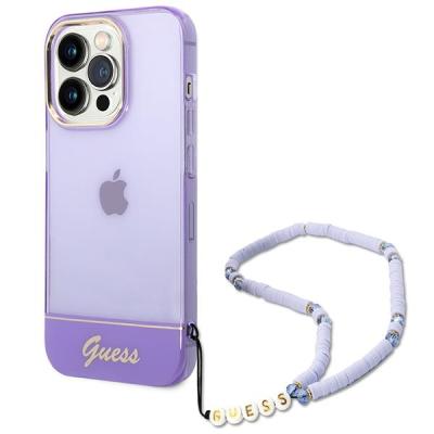 Guess GUHCP14LHGCOHU Pevné puzdro na iPhone 14 Pro 6,1" fialové/fialové Priesvitný perlový remienok